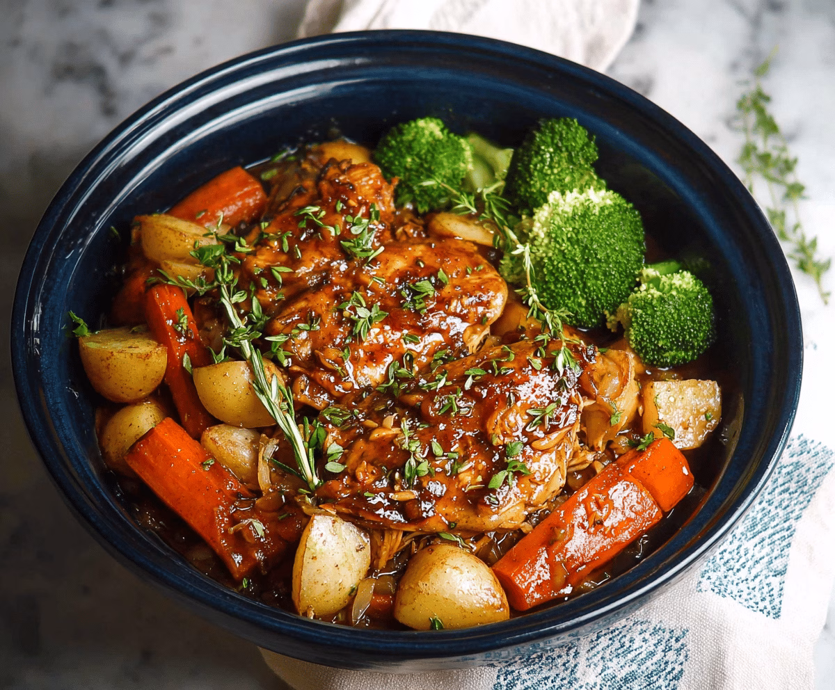 Easy Slow Cooker Honey Garlic Chicken and Veggies